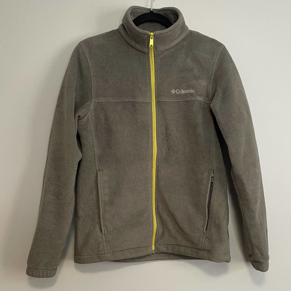 Columbia Grey Fleece Full Green Zip Up Jacket